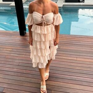 Tularosa Soft Blush Swiss Dot Tie-Front Dress